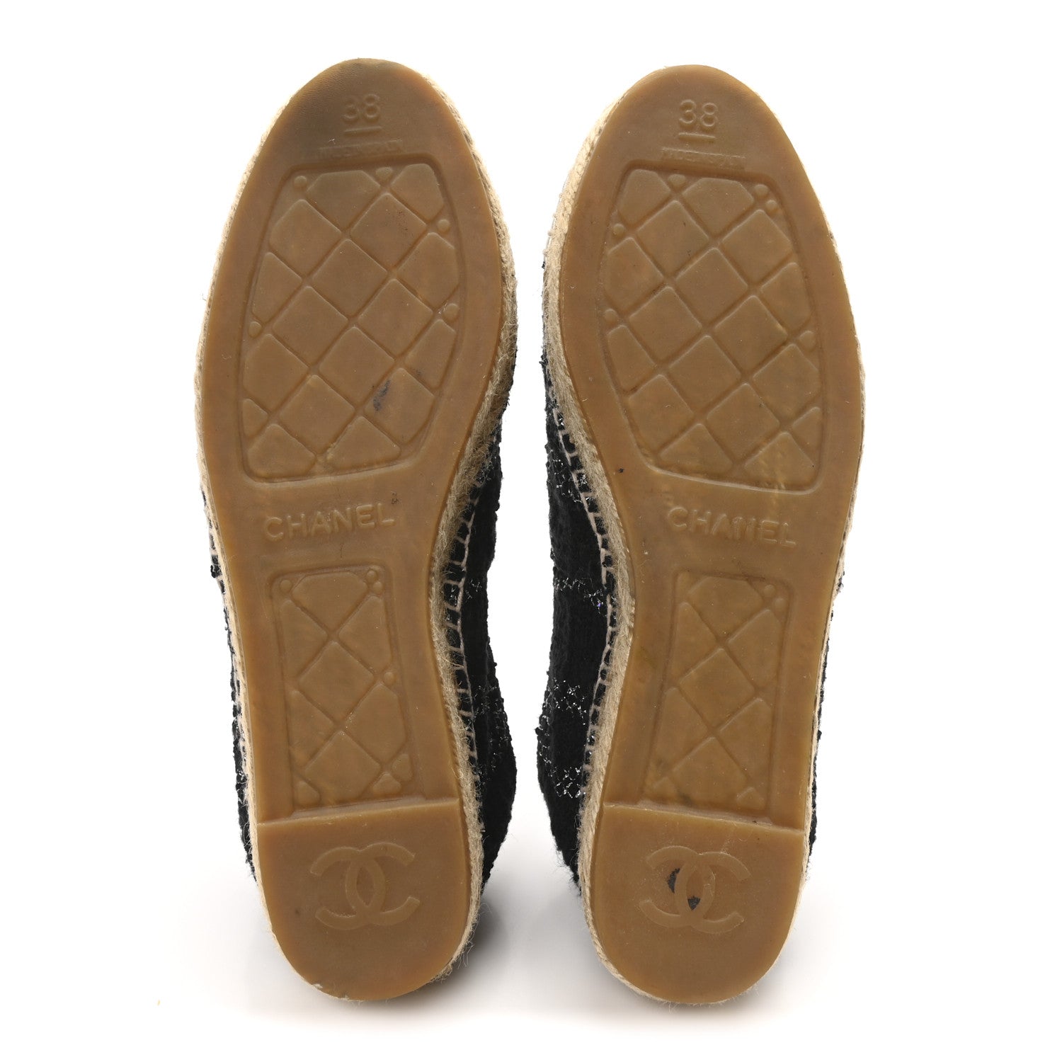Chanel Metallic Tweed Lambskin CC Espadrilles 38 Black Silver 6 of 9
