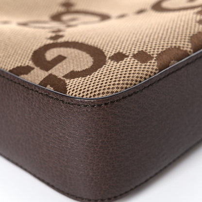 Gucci Monogram Jumbo GG Textured Dollar Calfskin Web Messenger Shoulder Bag Camel Ebony New Acero 11 of 16