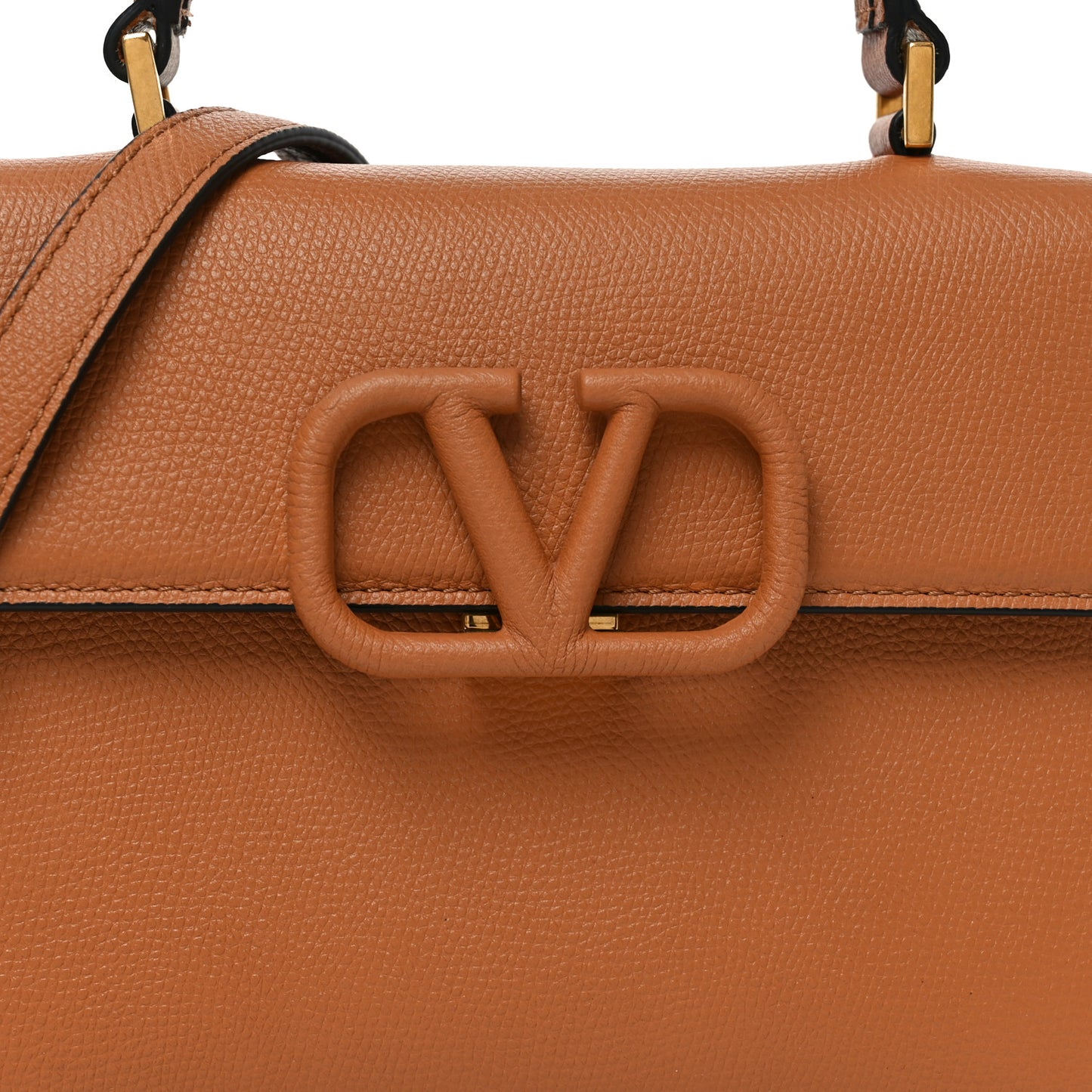 Grainy Calfskin Small VSling Top Handle Bag Almond Beige