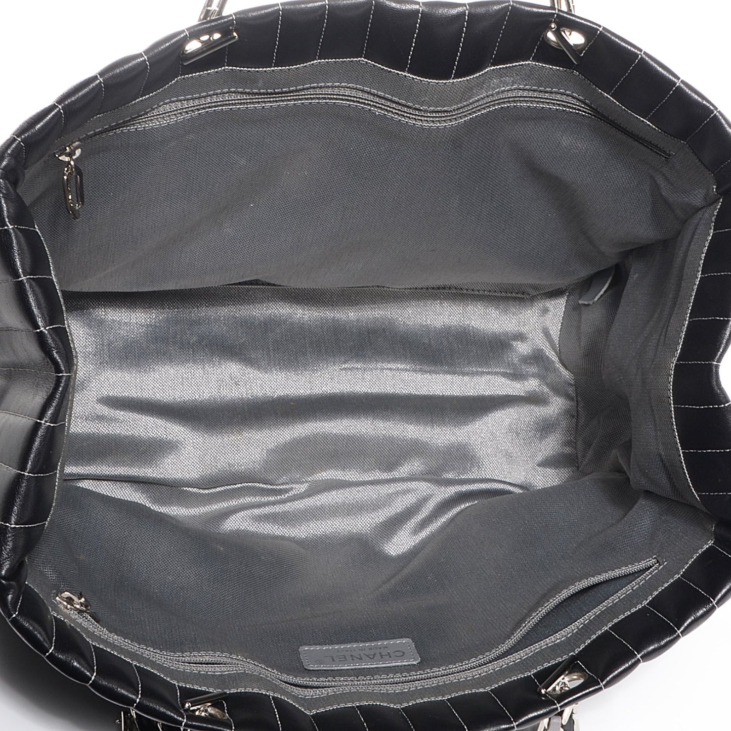 Lambskin Vertical Quilted Large Mademoiselle Tote Black