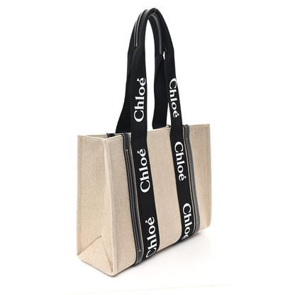 Chloe Linen Calfskin Medium Woody Ribbon Tote Black Blue 3 of 11