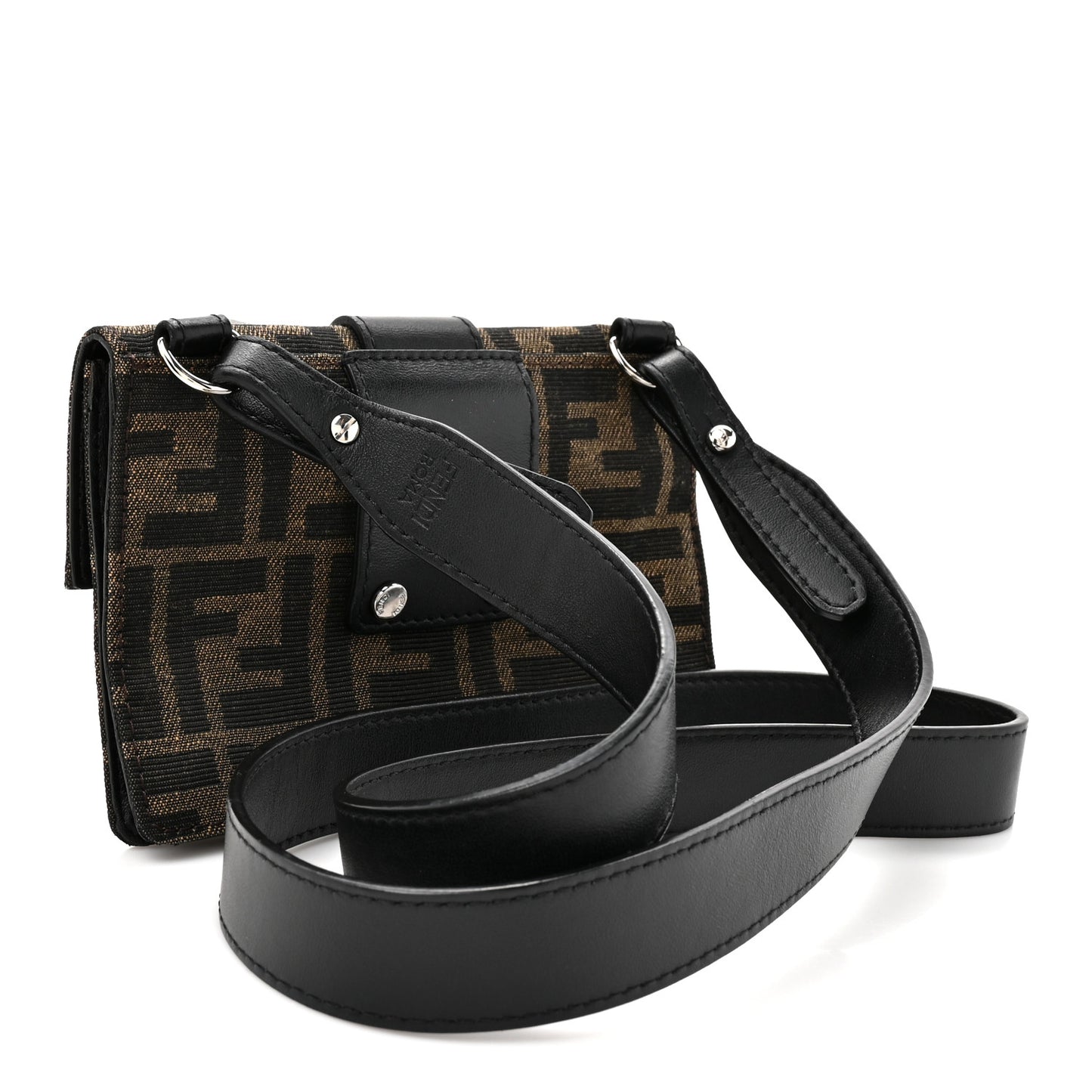 Recycled Fabric Jacquard Vitello Grace FF 1974 Baguette Belt Pouch Tobacco Moro Black