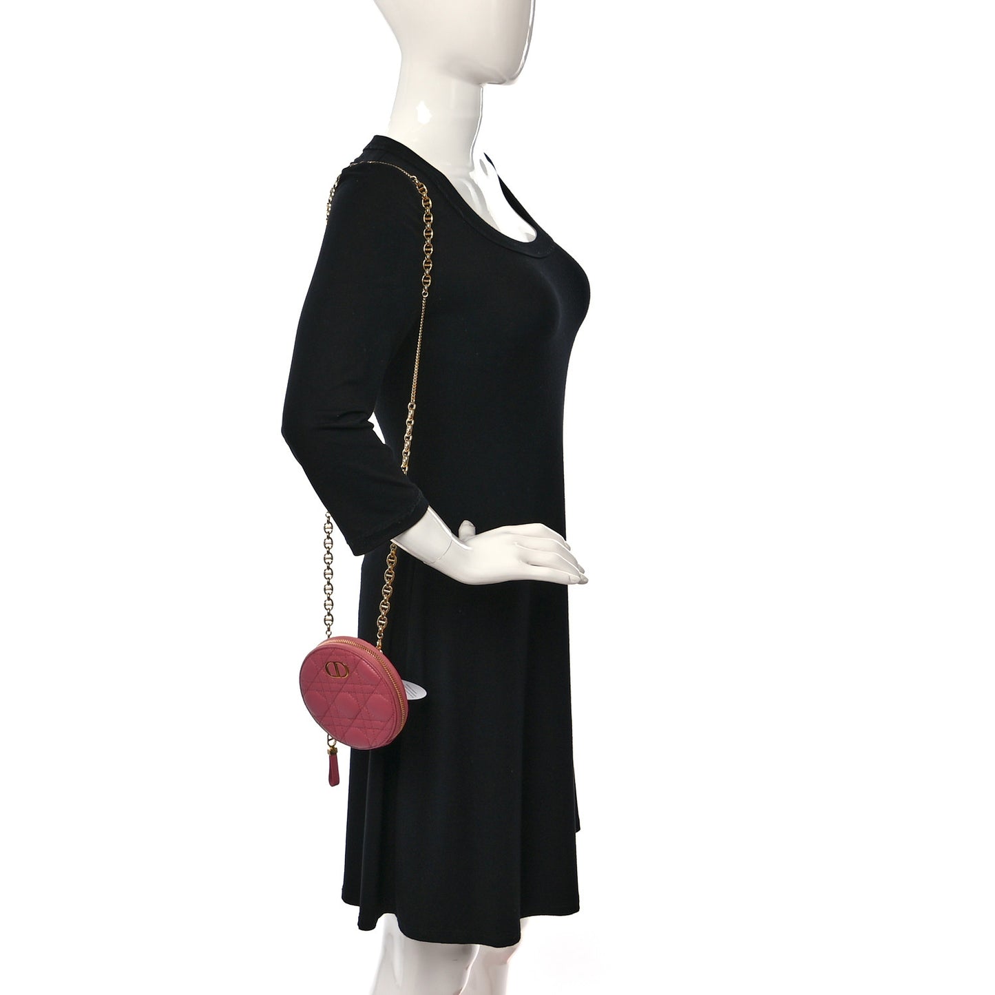 Calfskin Cannage Round Caro Pouch Pink Yarrow