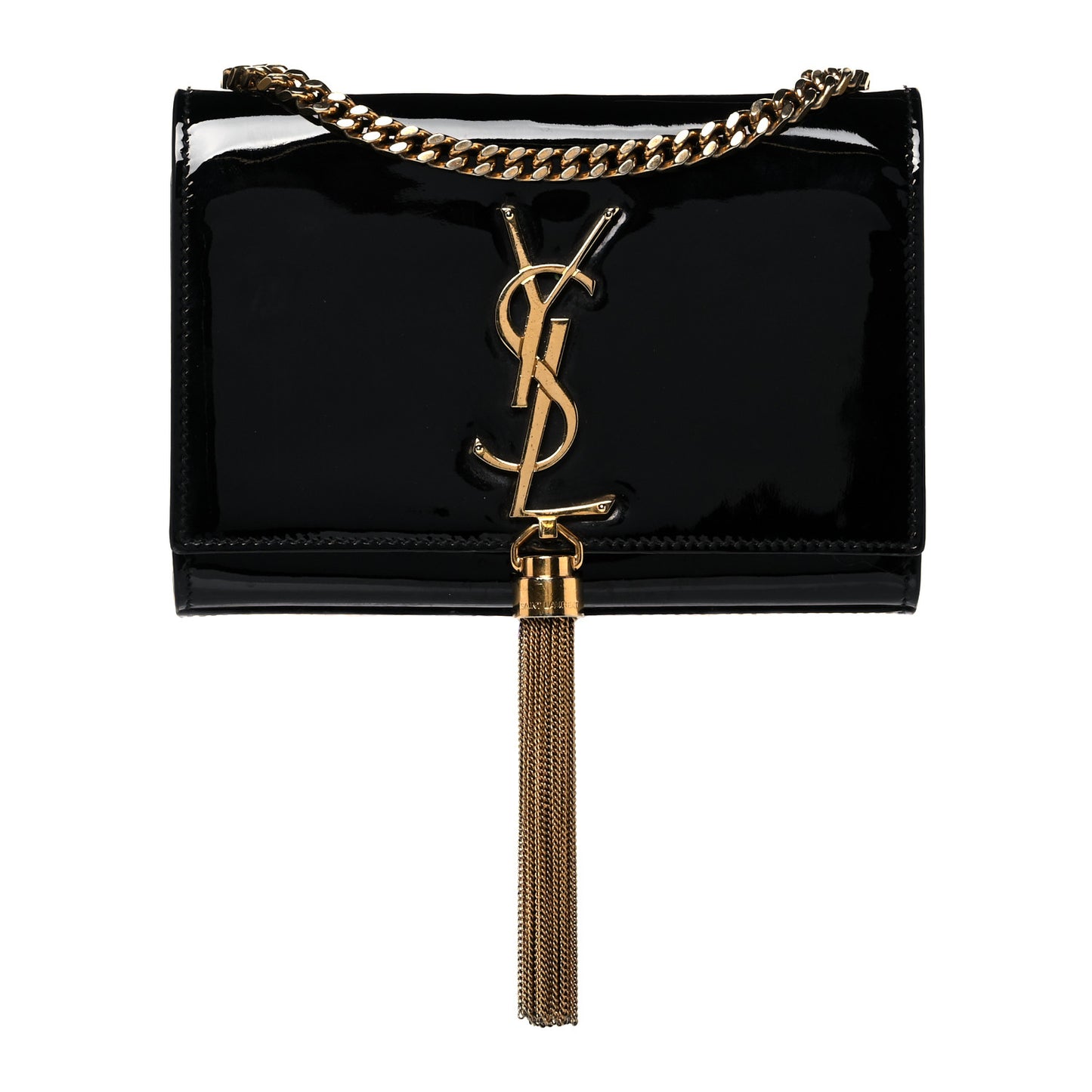 Patent Small Classic Monogram Kate Tassel Satchel Black