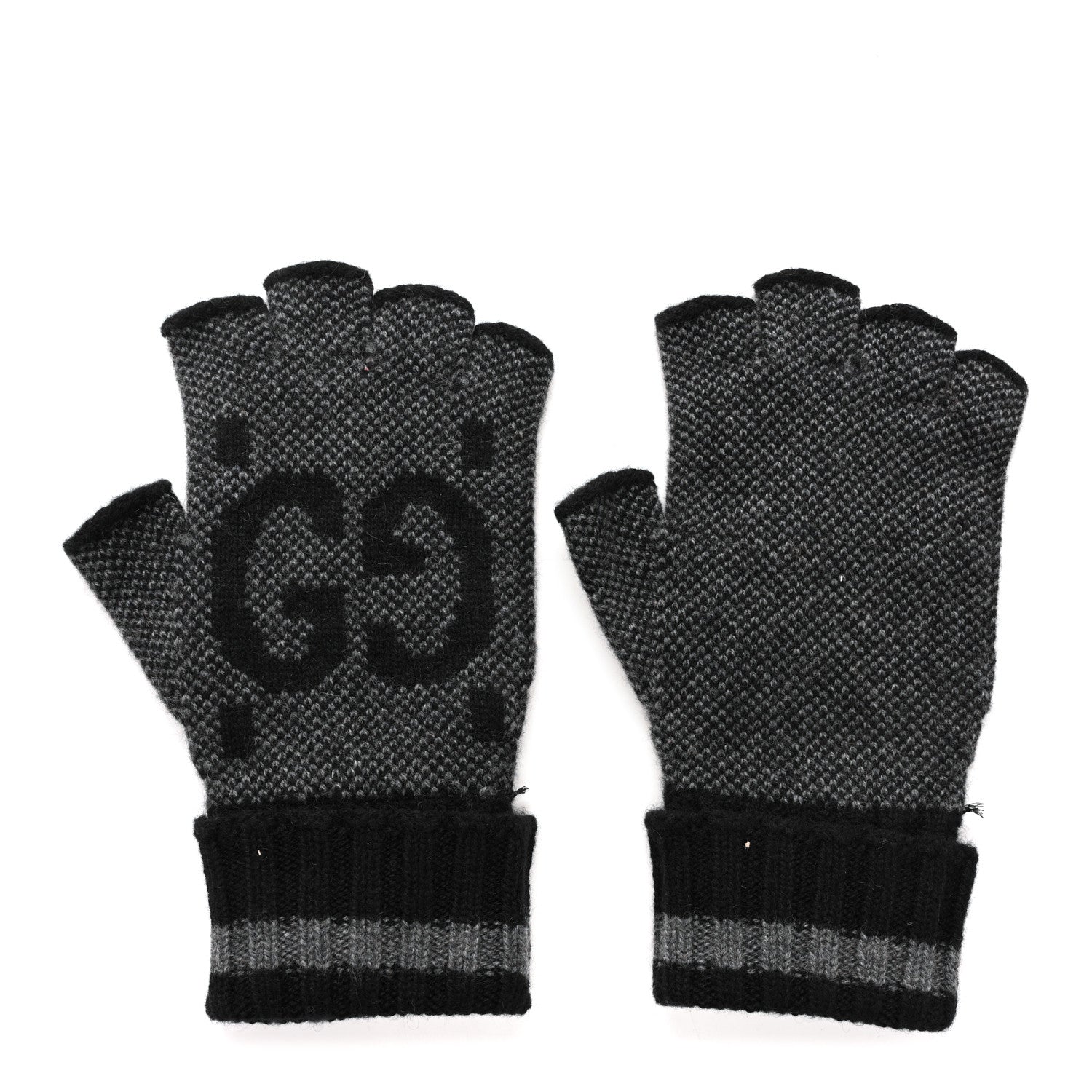 Gucci Cashmere Fingerless Gloves Logo M Graphite Black 1 of 4