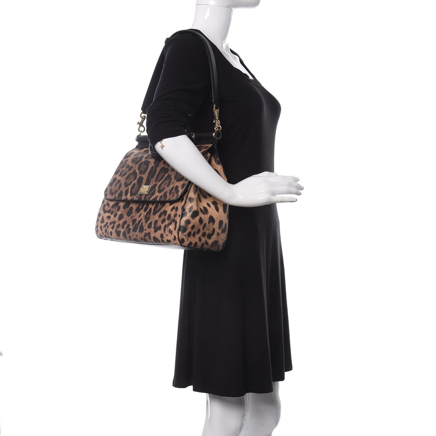 Dauphine Leopard Print Large Miss Sicily Satchel Black