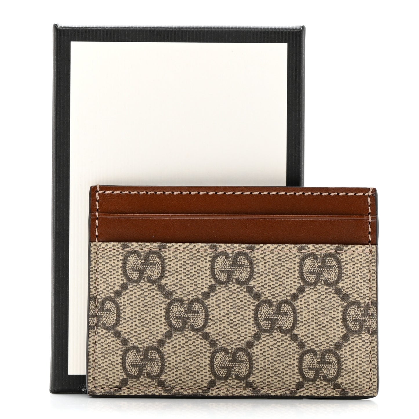 GG Supreme Monogram Calfskin Card Holder Beige Ebony Cuir