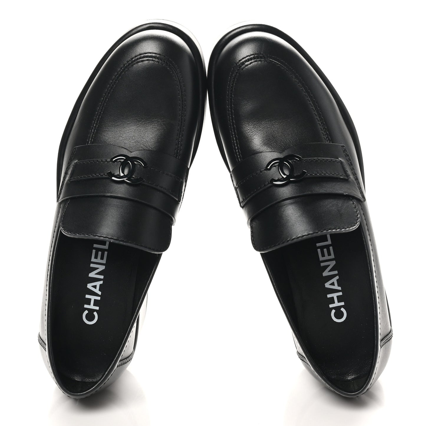 Calfskin CC Platform Loafers 37 Black