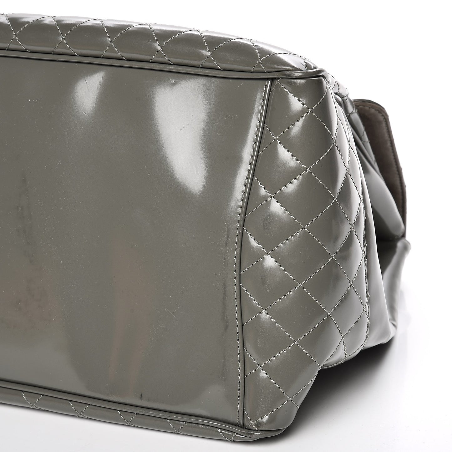 Glazed Calfskin Mademoiselle Lock Kelly Flap Bag Grey