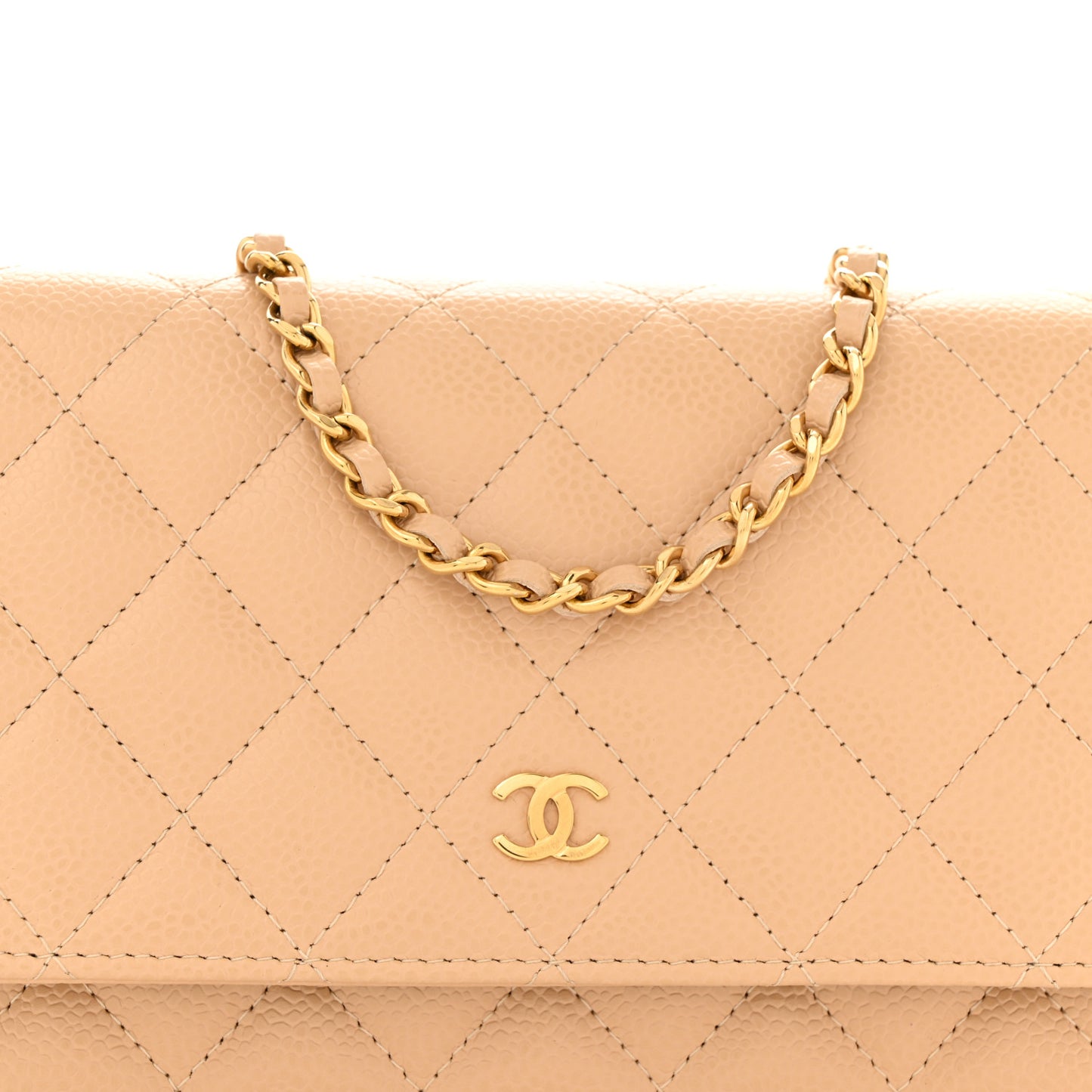 Caviar Quilted Wallet on Chain WOC Beige