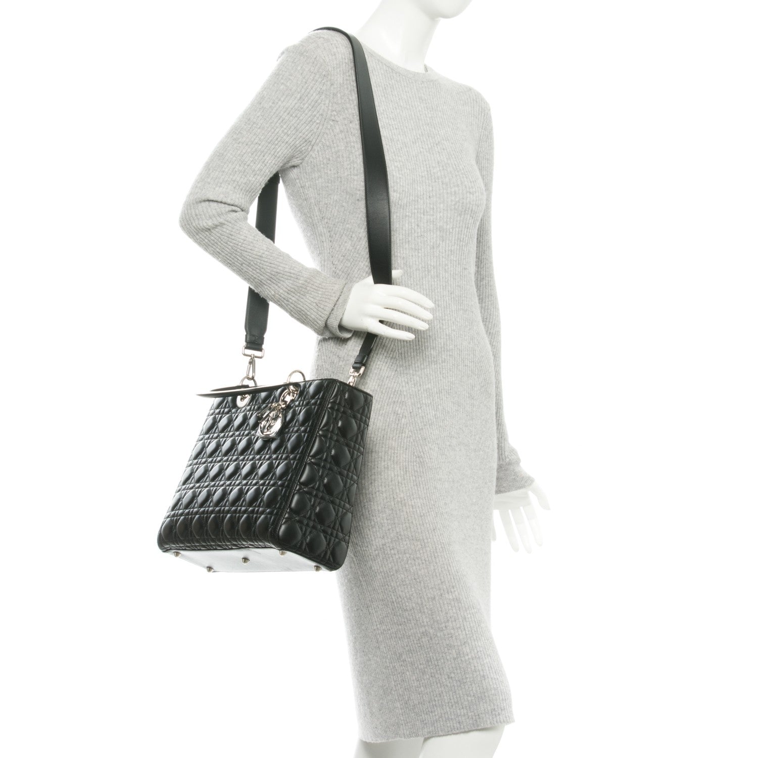 Christian Dior Lambskin Cannage Large Lady Dior Black 2 of 7