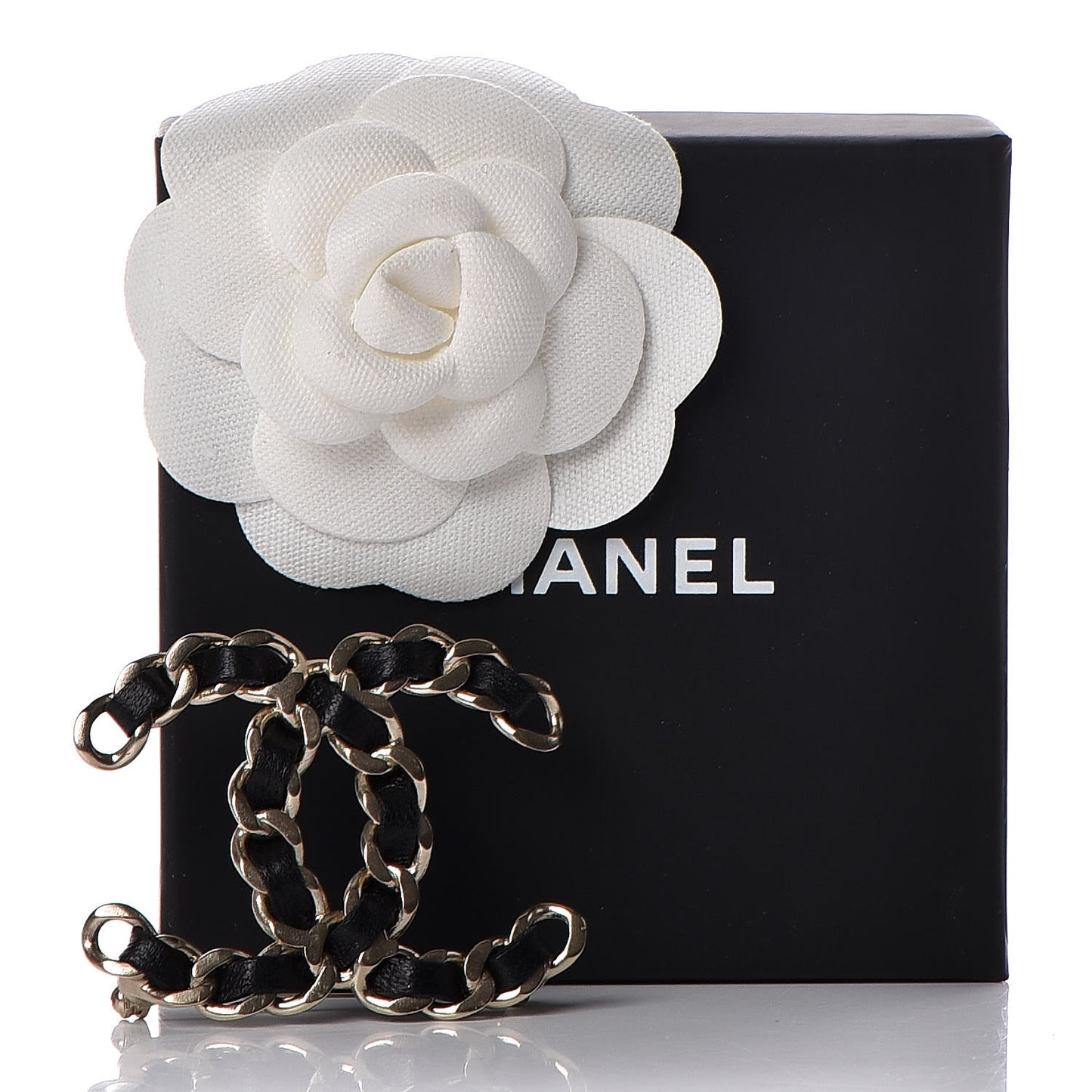 Lambskin Chain CC Brooch Black Gold