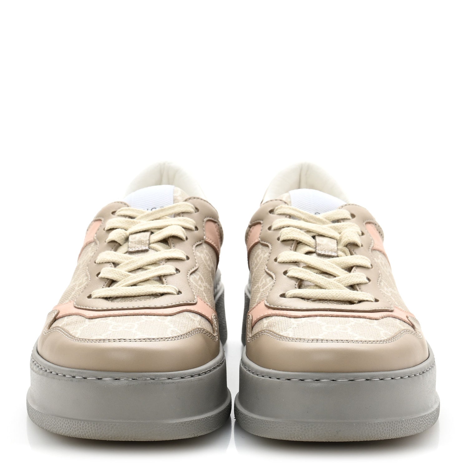 Gucci Calfskin GG Supreme Monogram Perforated Womens Platform 55mm Sneakers 39.5 Apricot Pink Beige Grey 3 of 9