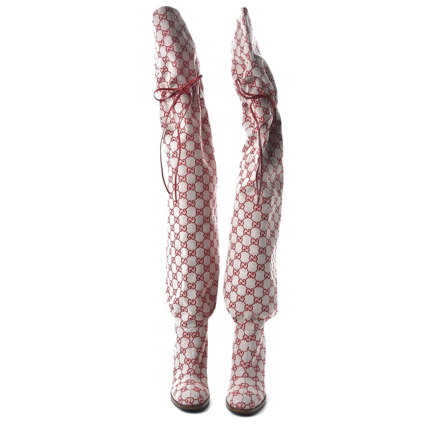 Gucci Monogram Over The Knee Boots 37 Gardenia Hibiscus Red 2 of 7