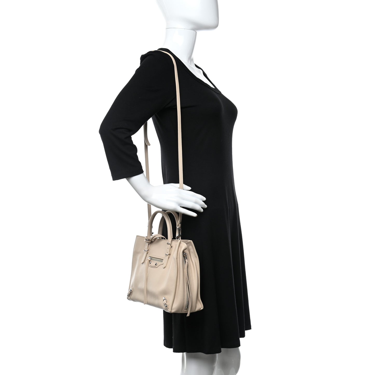 Grained Calfskin Papier Mini A4 Zip Around Tote Light Beige