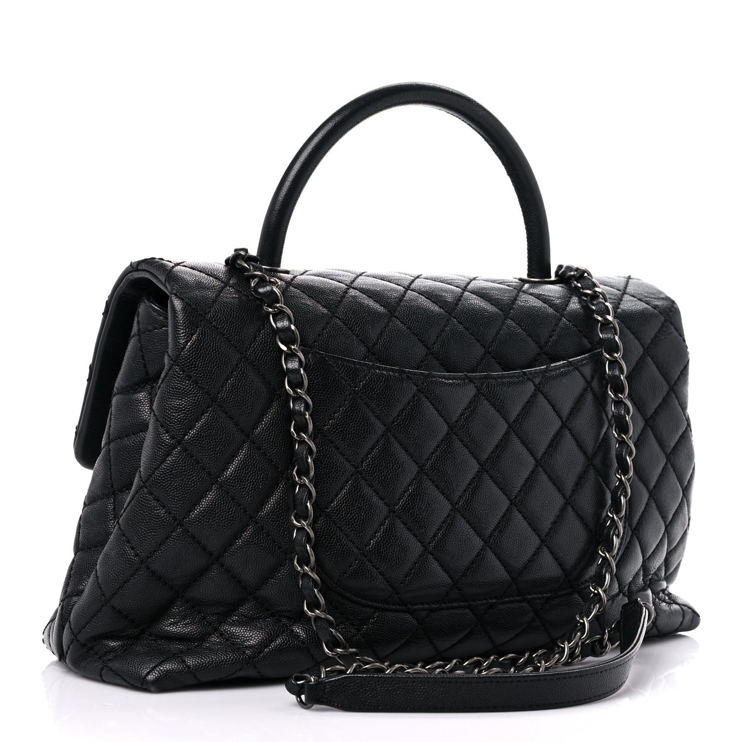Caviar Quilted Medium Coco Handle Flap Black