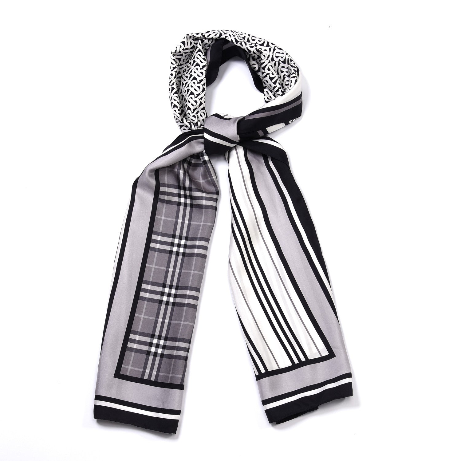 Burberry Silk Vintage Check Icon Stripe TB Monogram Print Scarf Archive Black White 2 of 8
