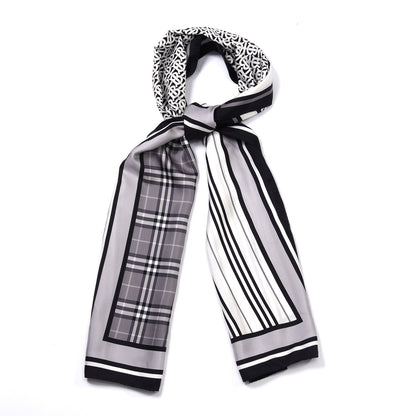 Burberry Silk Vintage Check Icon Stripe TB Monogram Print Scarf Archive Black White 2 of 8
