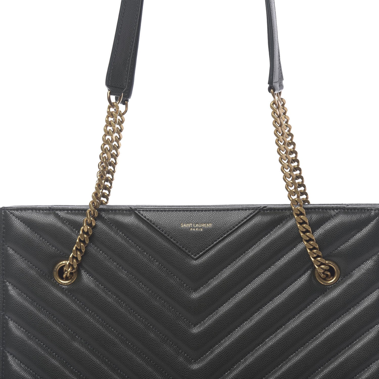 Saint Laurent Grain de Poudre Matelasse Chevron Medium Tribeca Shopping Bag Vert Fonce 10 of 10