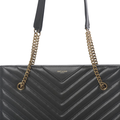 Saint Laurent Grain de Poudre Matelasse Chevron Medium Tribeca Shopping Bag Vert Fonce 10 of 10