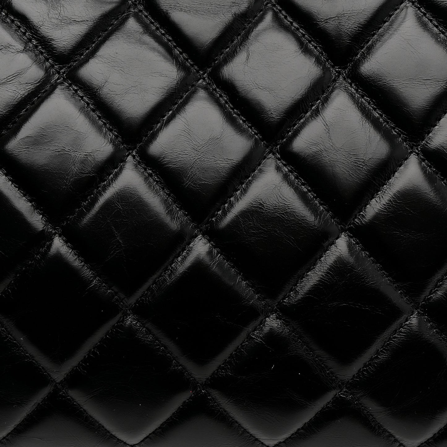 Glazed Calfskin Quilted Gold Bar Tote Black
