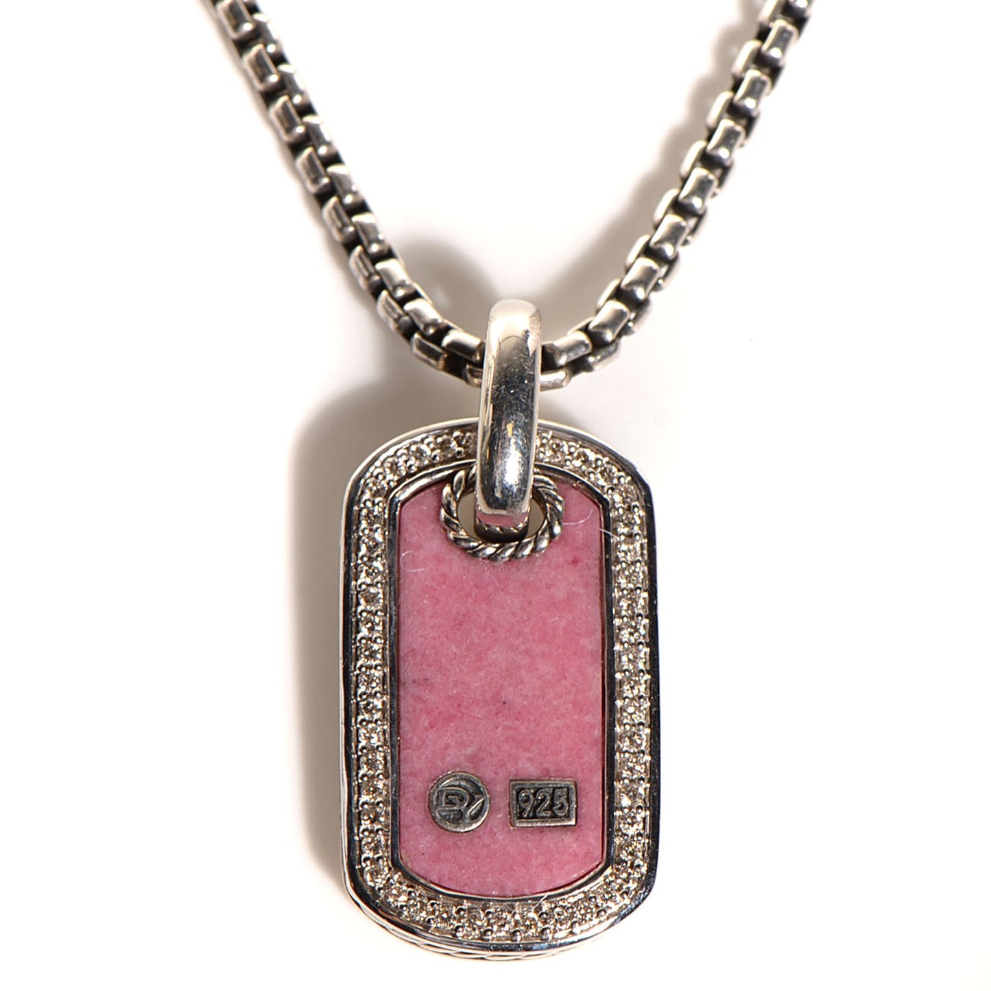 Sterling Silver Diamond Rhodonite Dog Tag Necklace