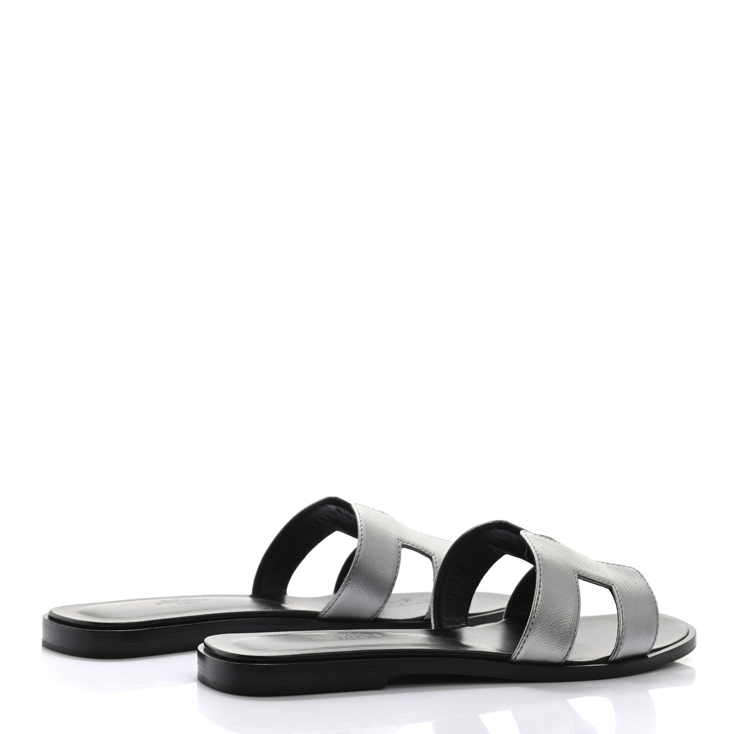 Hermes Metallic Epsom Oran Sandals 37.5 Gris Argente 4 of 12