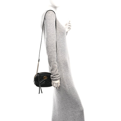 Gucci Calfskin Matelasse Mini GG Marmont Chain Shoulder Bag Black 2 of 10