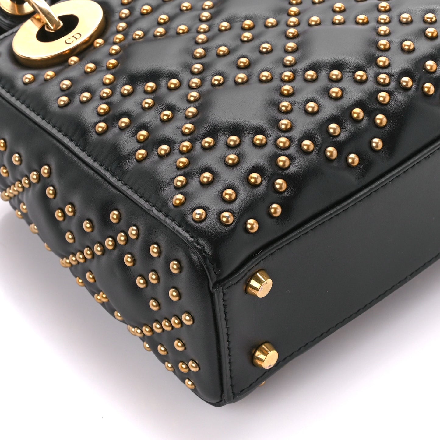 Lambskin Studded Mini Supple Lady Dior Black