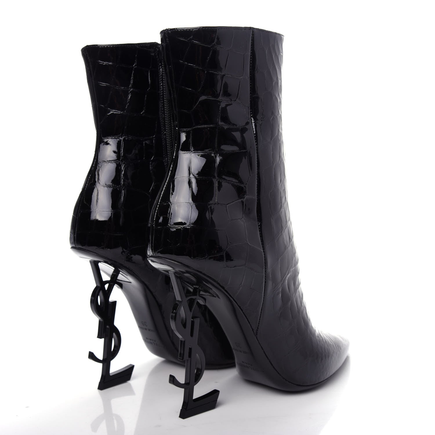 Saint Laurent Alligator Embossed Patent Calfskin Opyum 110 Ankle Boots 39 Black 4 of 10