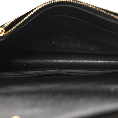 Saint Laurent Grain De Poudre Matelasse Chevron Monogram Envelope Chain Wallet Black 5 of 9