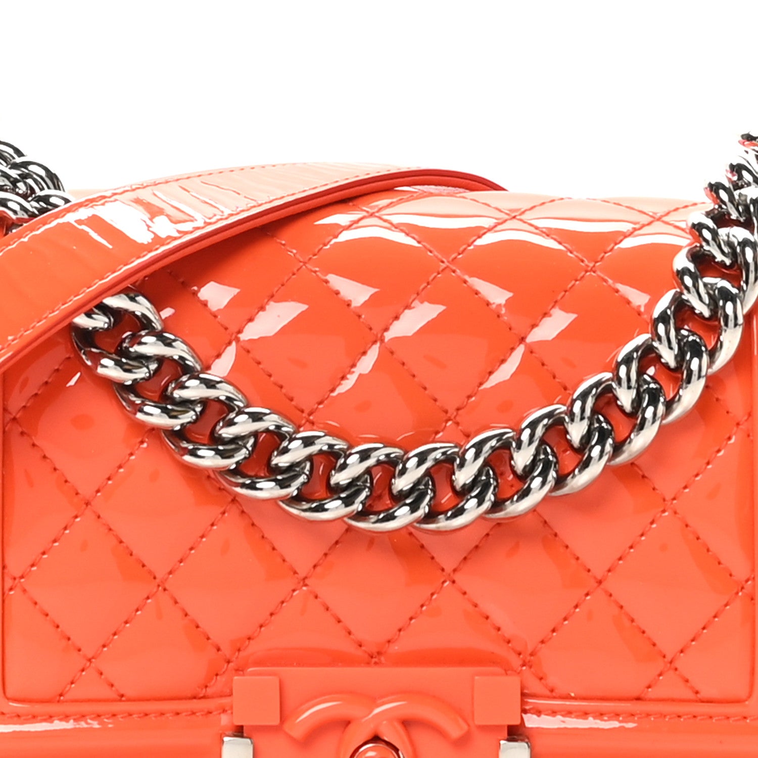 Chanel Patent Calfskin Quilted Small Plexiglass Boy Flap Orange 8 of 10