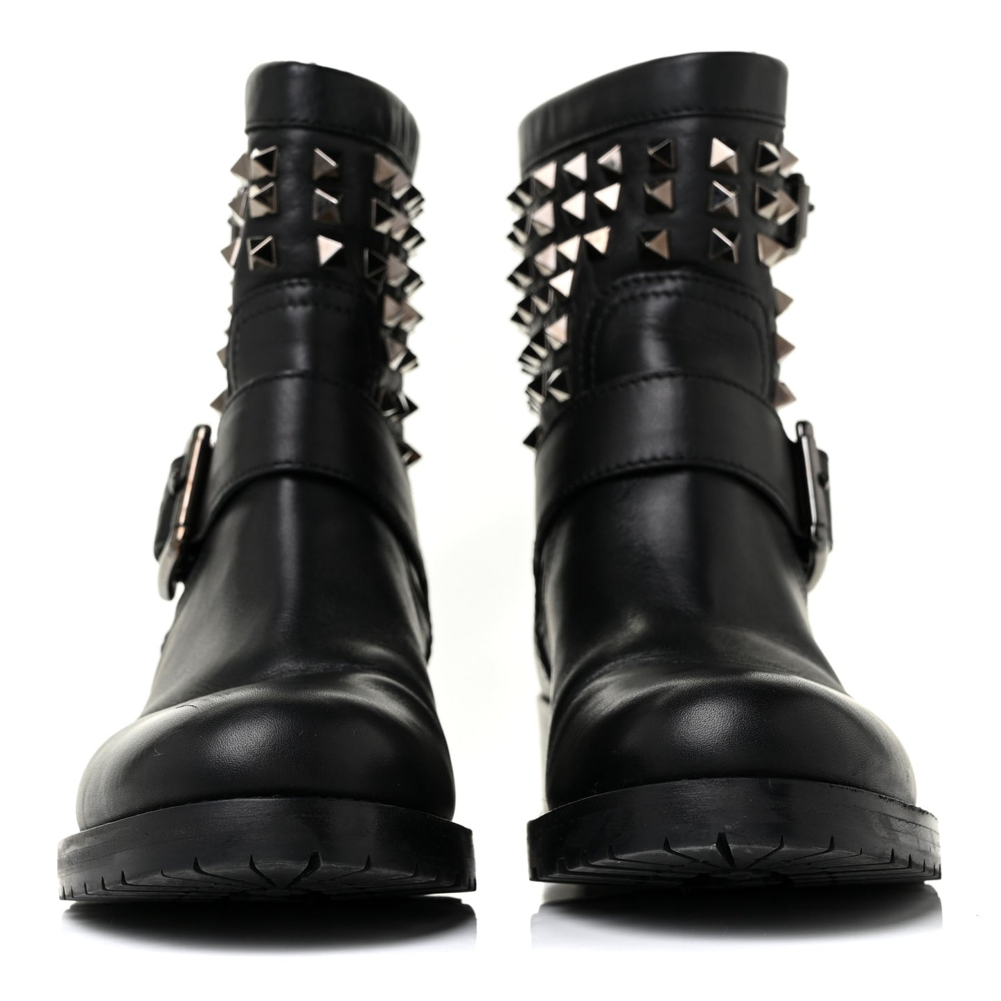Calfskin Rockstud 30mm Biker Boots 37 Black