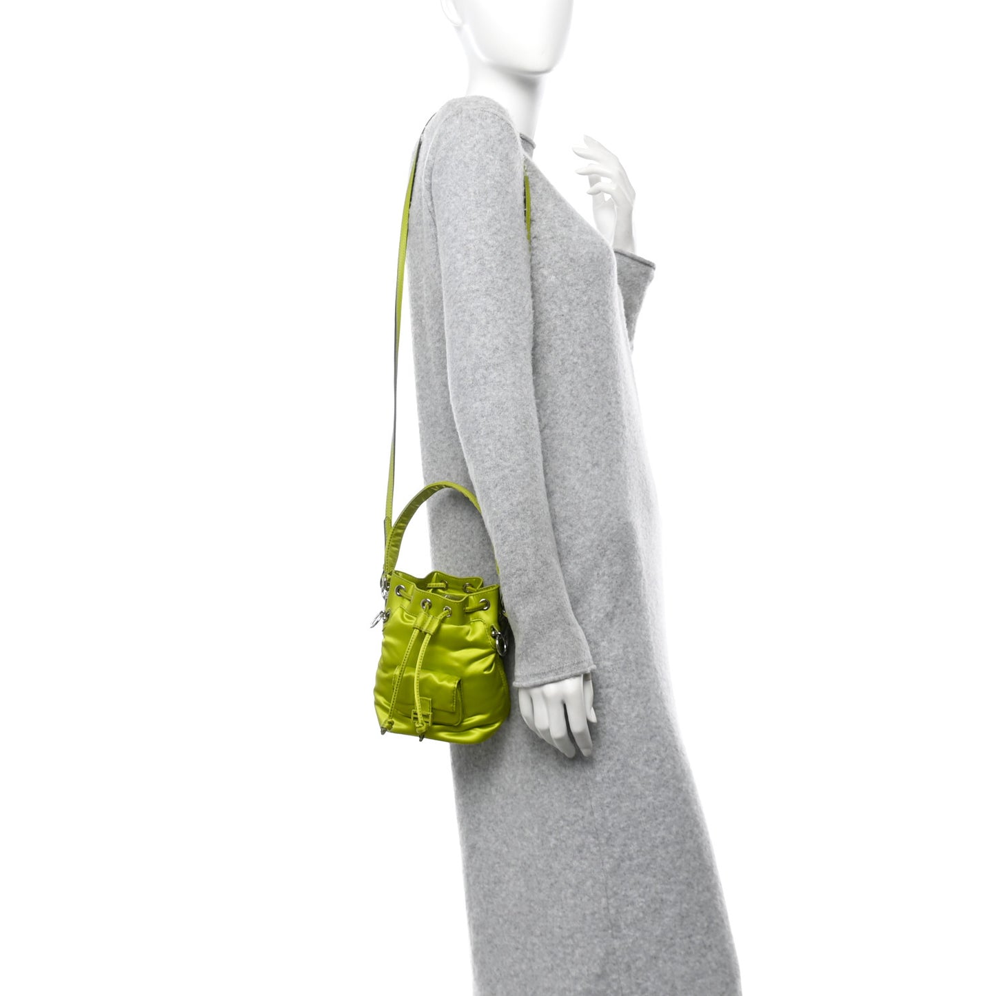 Nylon Ninfa Vitello King Cuoio Mini Mon Tresor Bucket Bag Wasabi