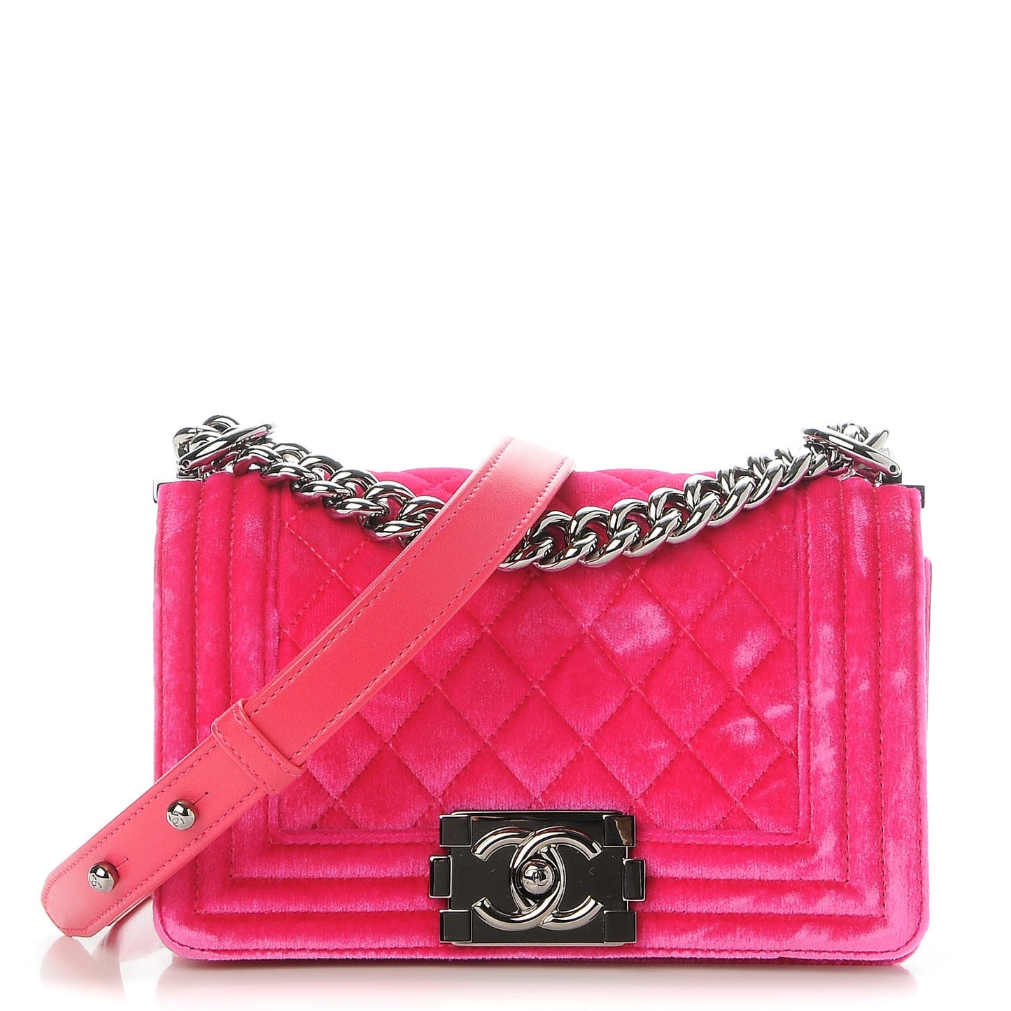 Velvet Quilted Small Boy Flap Fuchsia