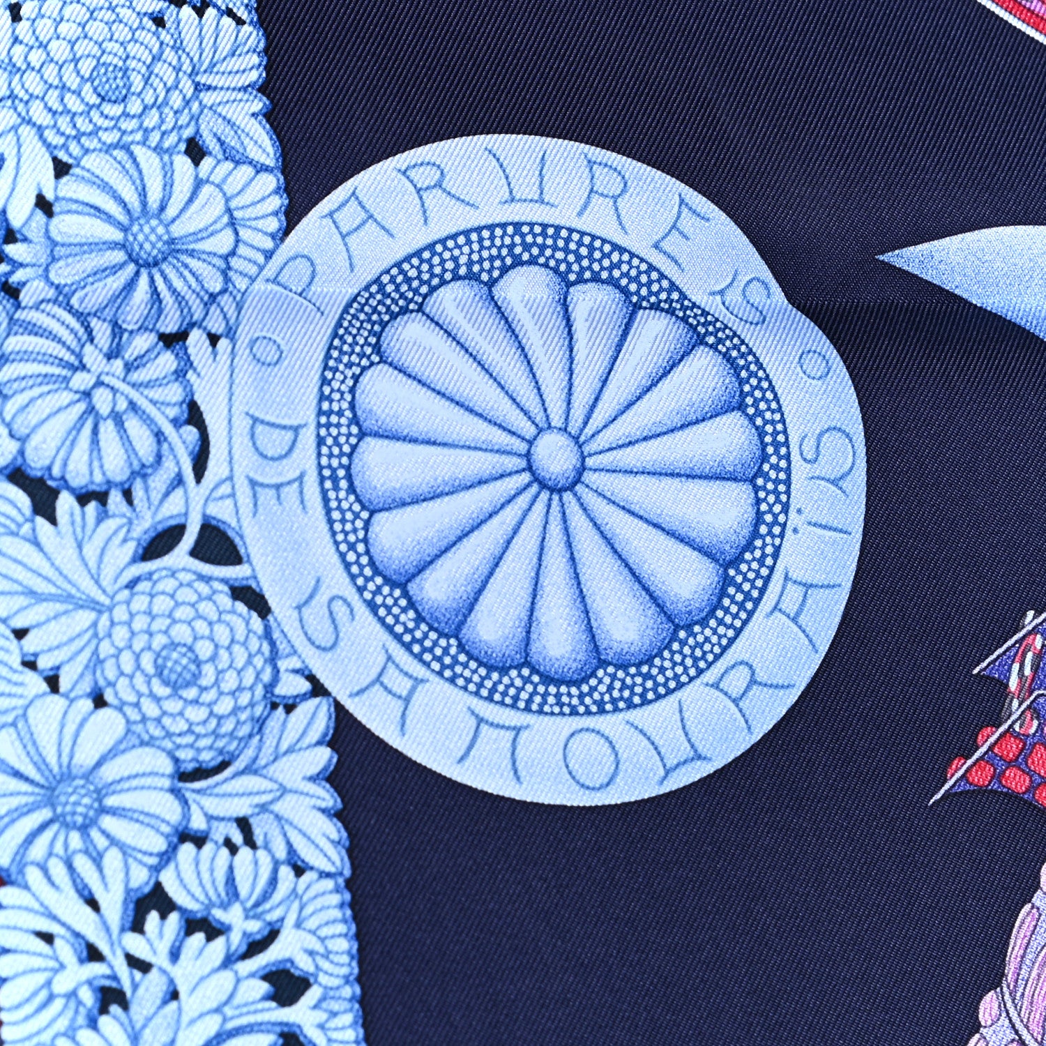 Hermes Silk Parures de Samourais Scarf 90 Marine Rose Bleu Glacier 4 of 5