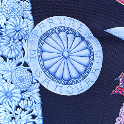 Hermes Silk Parures de Samourais Scarf 90 Marine Rose Bleu Glacier 4 of 5