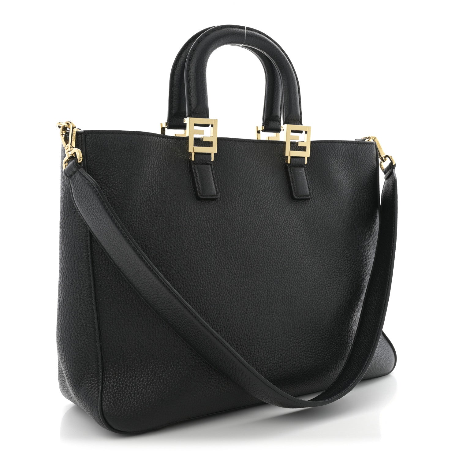 Fendi Cuoio Romano Selleria Medium FF Tote Black 3 of 10