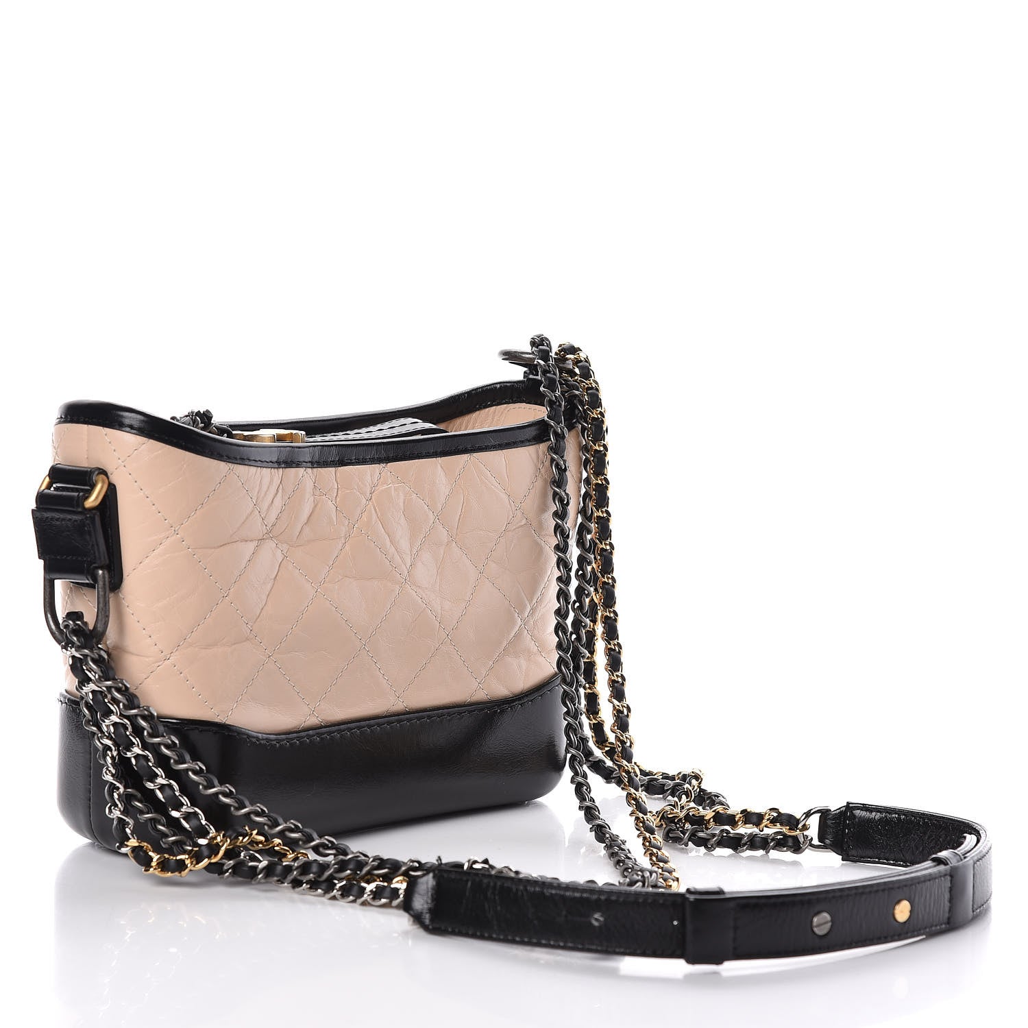 Chanel Aged Calfskin Quilted Small Gabrielle Hobo Beige Black 3 of 11