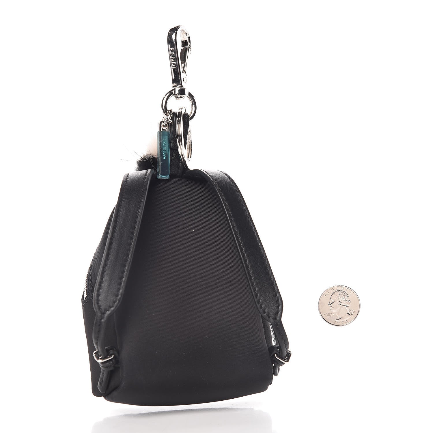 Fendi Nylon Shiny Nappa Nutria Fox Fur Monster Eyes Mini Backpack Charm Black Multicolor 2 of 4