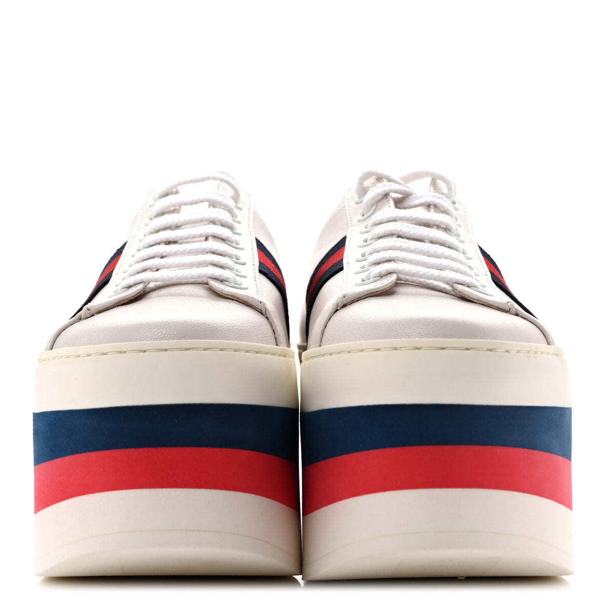 Gucci Ultralight Plume Calfskin Web Womens Ace Platform Sneakers 37 White 3 of 11