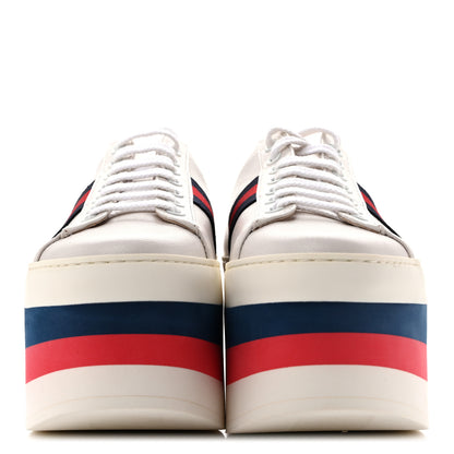 Gucci Ultralight Plume Calfskin Web Womens Ace Platform Sneakers 37 White 3 of 11