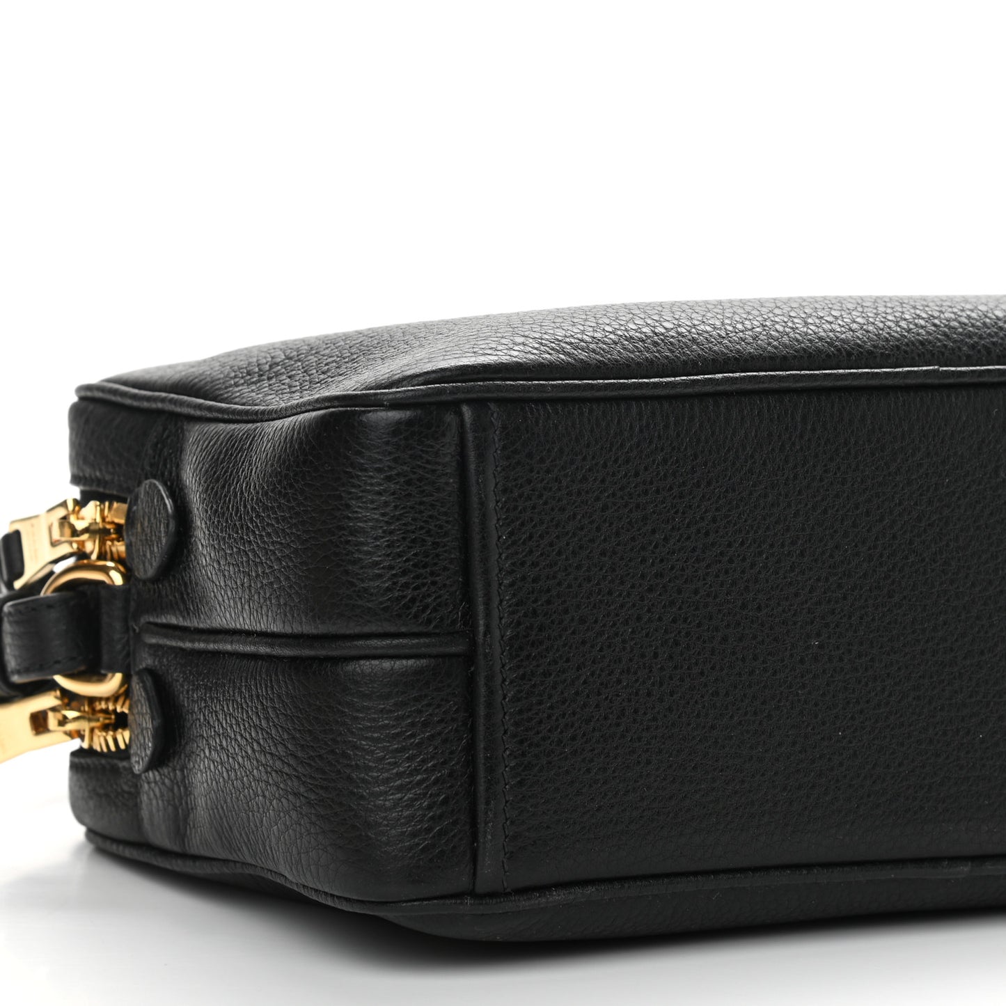 Vitello Daino Medium Double Zip Shoulder Bag Black