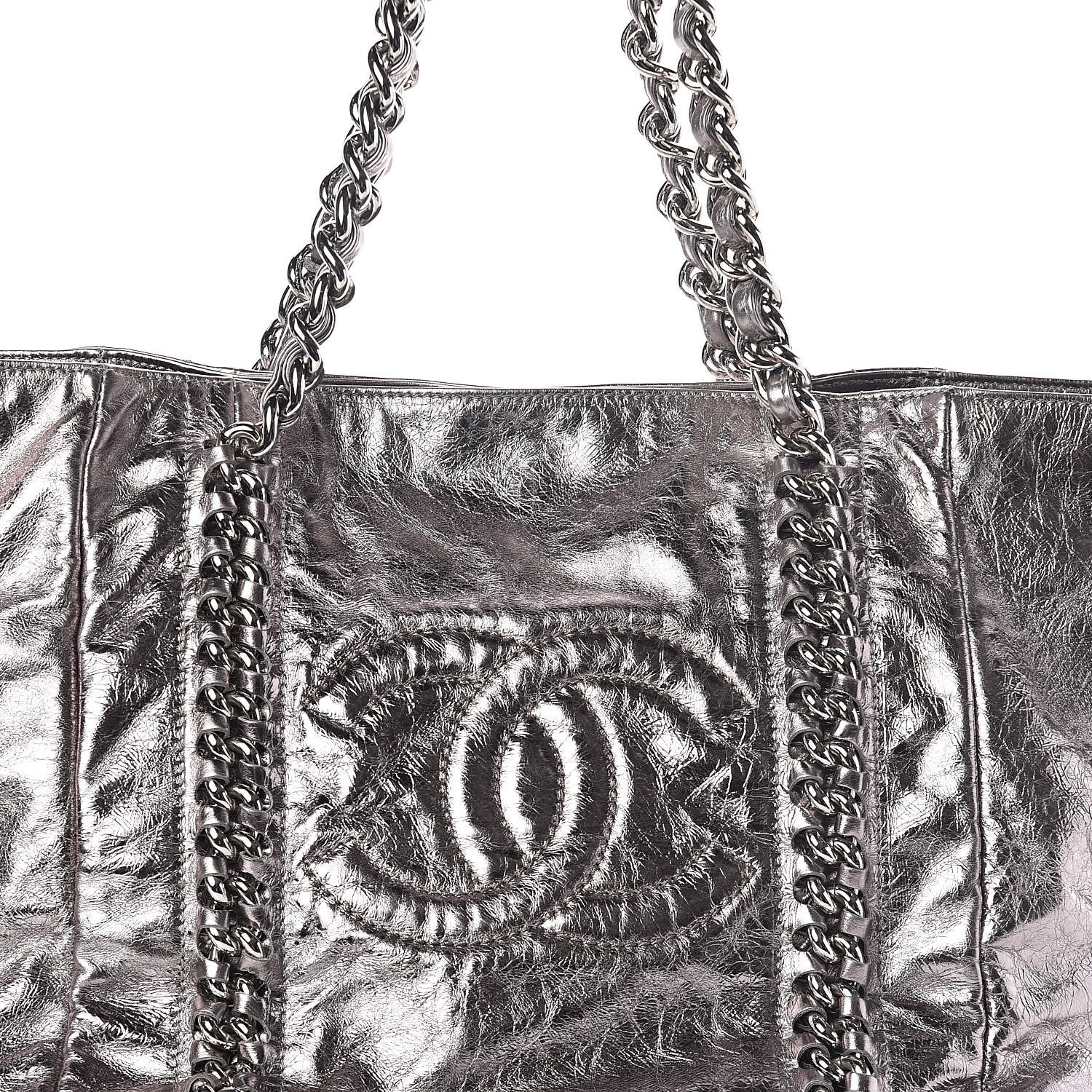 Chanel Metallic Cracked Calfskin Modern Chain Tote Dark Silver 8 of 10