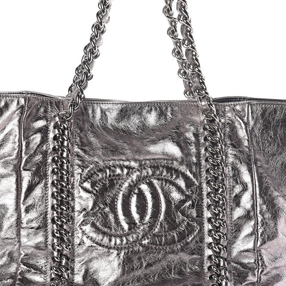 Chanel Metallic Cracked Calfskin Modern Chain Tote Dark Silver 8 of 10