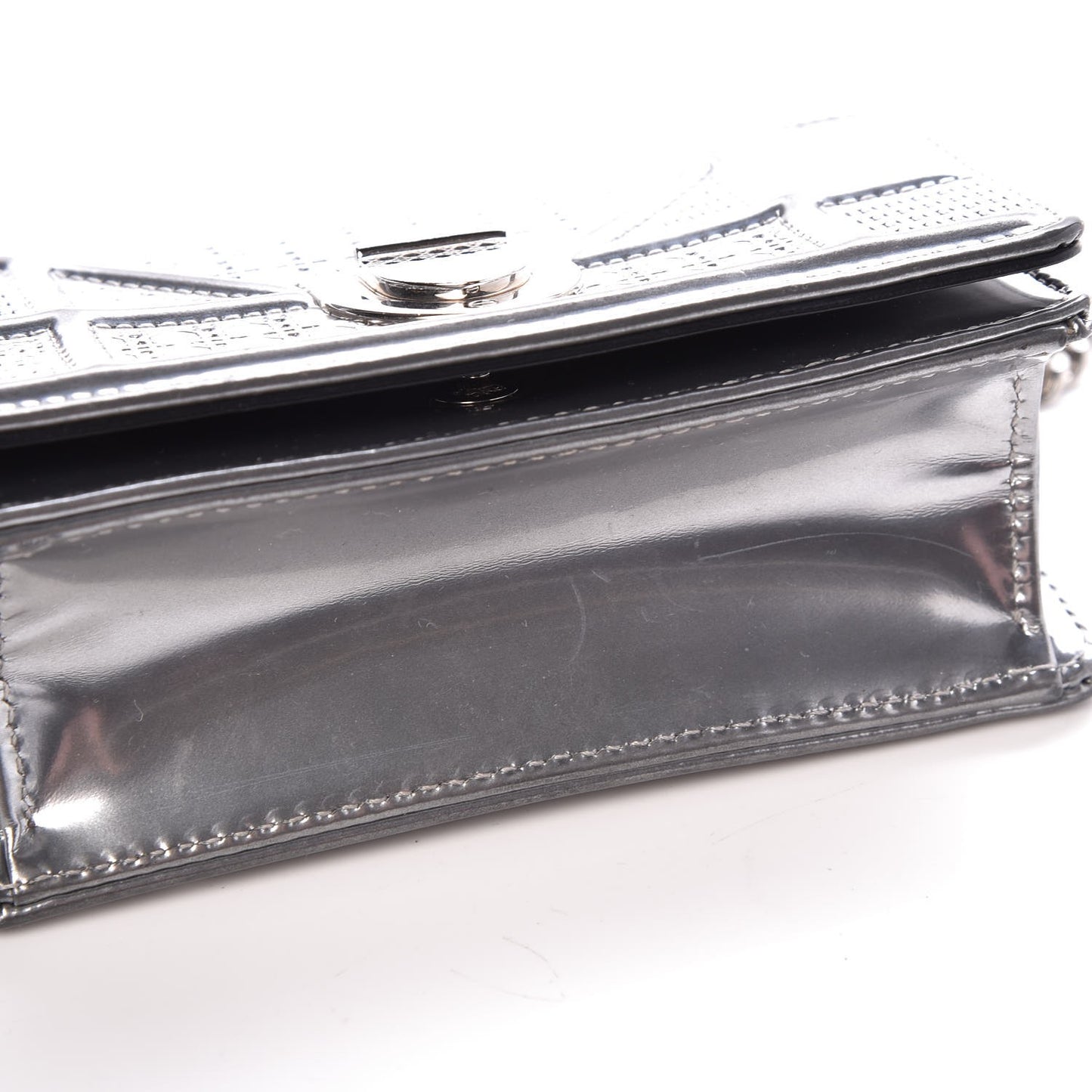 Metallic Patent Micro-Cannage Baby Diorama Flap Bag Silver