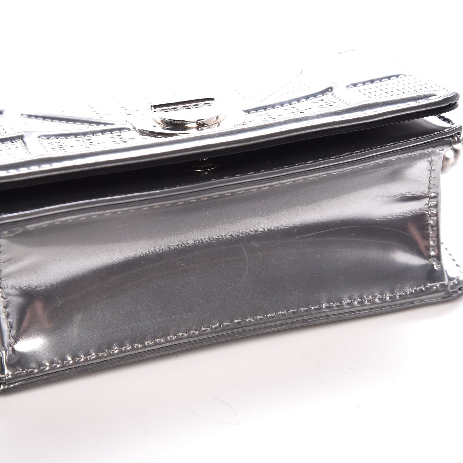 Christian Dior Metallic Patent Micro-Cannage Baby Diorama Flap Bag Silver 8 of 10