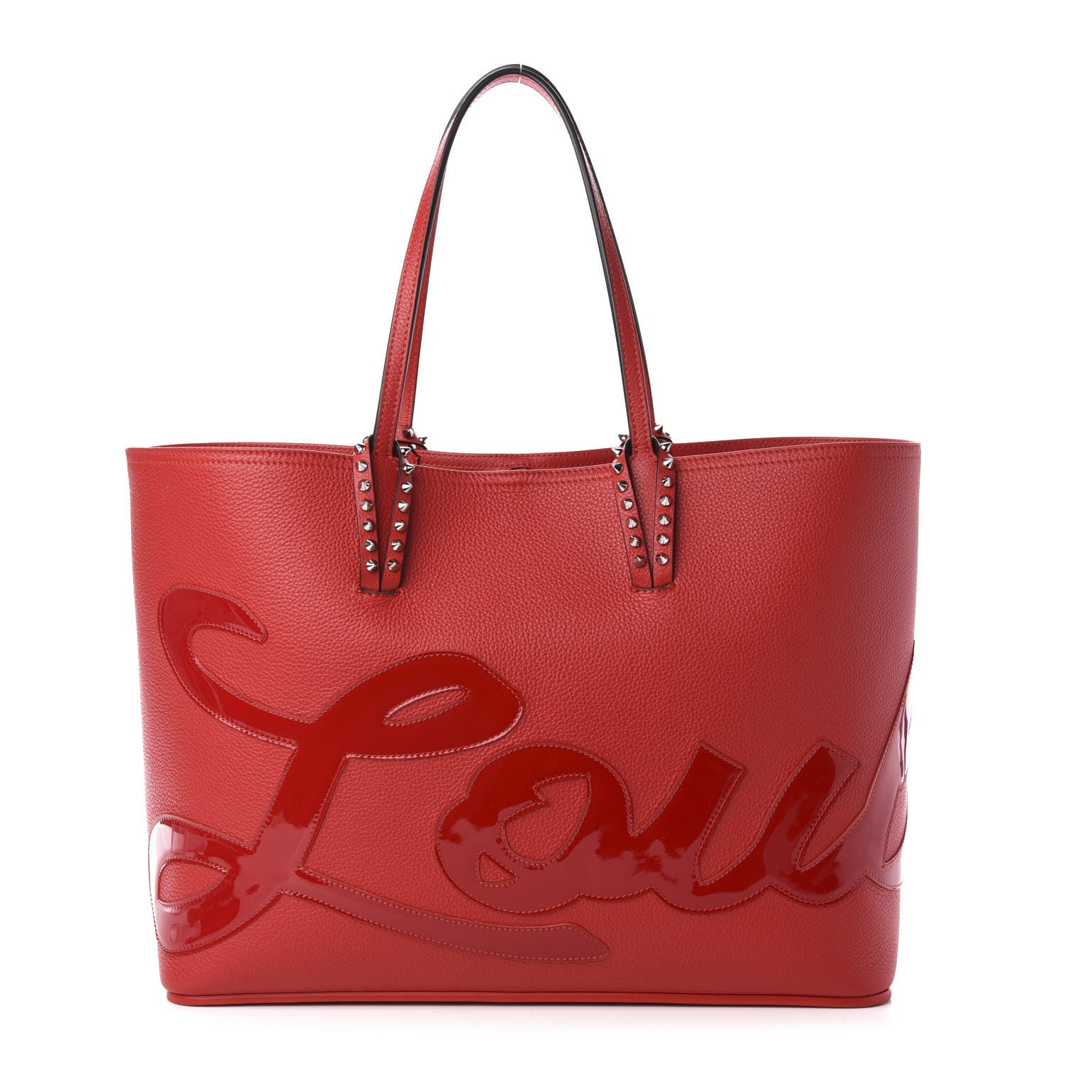 Christian Louboutin Calfskin Patent Logo Spikes East West Cabata Tote Red 3 of 14