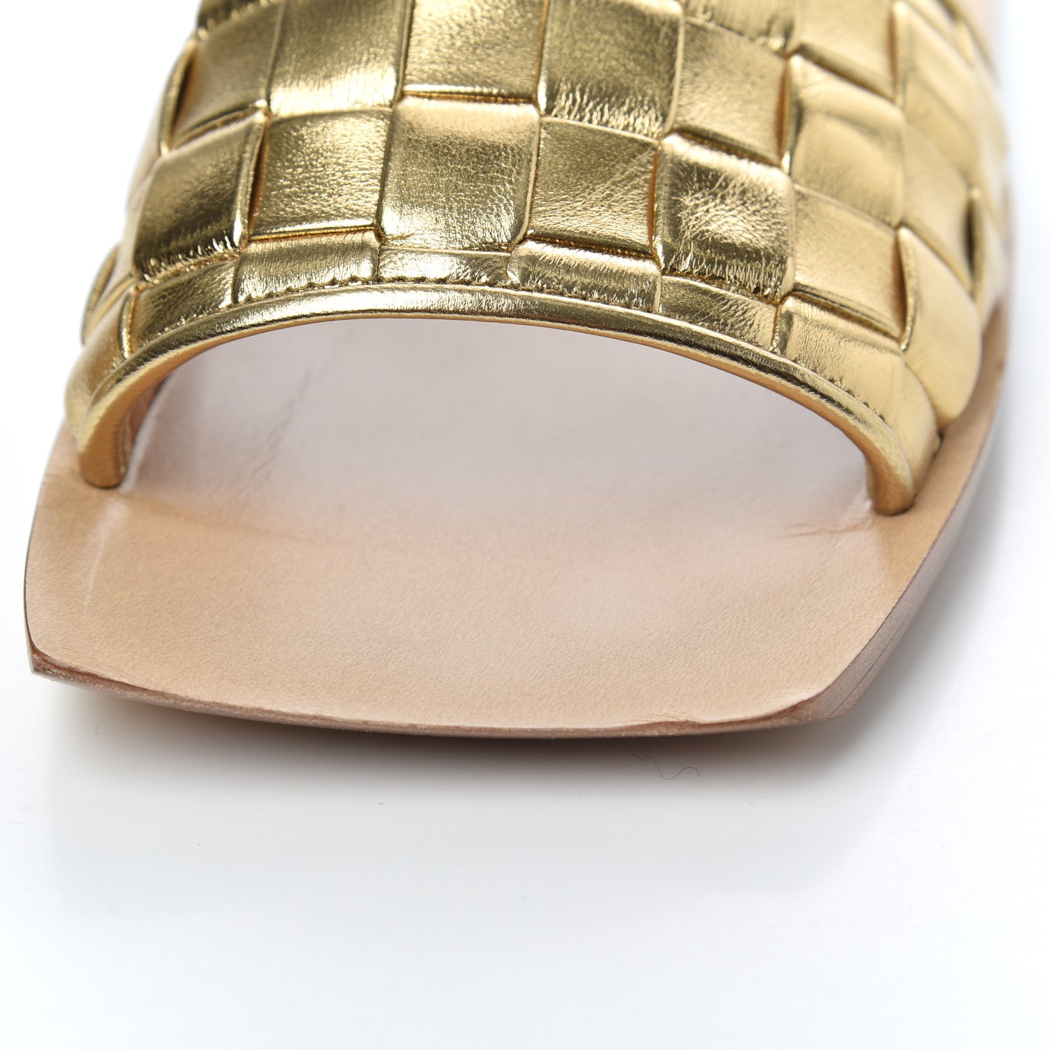Bottega Veneta Laminated Nappa Intrecciato Squared Toe Flat Sandals 36 Gold 8 of 15