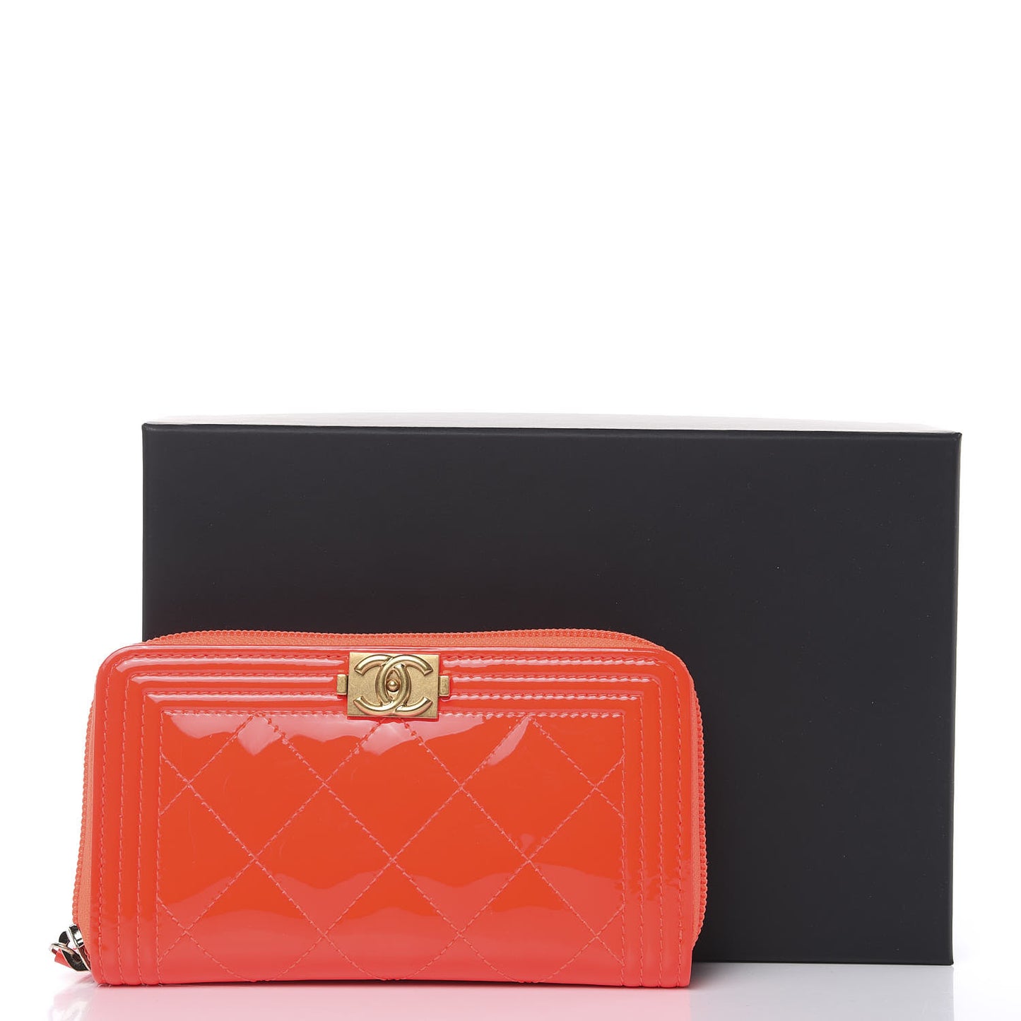 Patent Quilted Small Boy Zip Around Wallet Orange